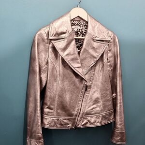 Cache Leather Jacket, Silver, Size 2/XS